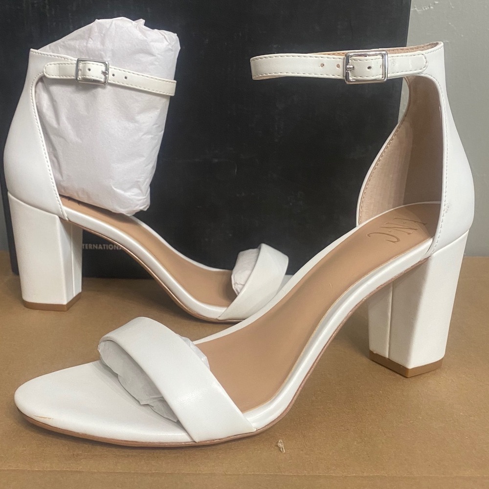 INC International Concepts Kivahp White Block‎ Heel Ankle Strap Sandals 9.5M